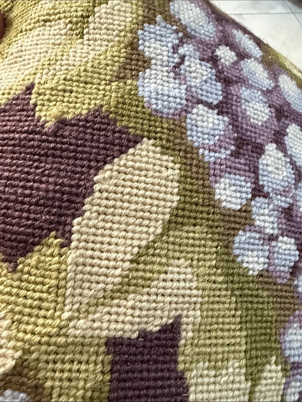 Hand made needle point pillow decorative accent GRAPES 🍇 Green and Purple Floral